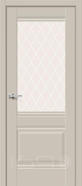 Дверь межкомнатная Прима-3 ПЭТ Cream Silk, остекленная, white сrystal, без кромки, царговая