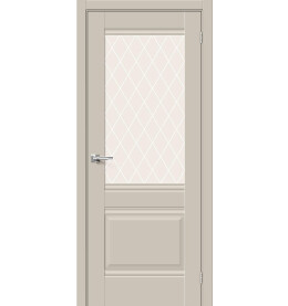 Дверь межкомнатная Прима-3 ПЭТ, Cream Silk, остекленная, white сrystal, царговая