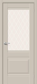 Дверь межкомнатная Прима-3 ПЭТ Cream Silk, остекленная, white сrystal, царговая