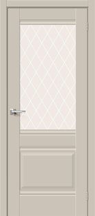 Дверь межкомнатная Прима-3 ПЭТ Cream Silk, остекленная, white сrystal, без кромки, царговая