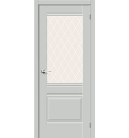 Дверь межкомнатная Прима-3 ПЭТ, Grey Silk, остекленная, white сrystal, царговая