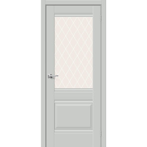 Дверь межкомнатная Прима-3 ПЭТ, Grey Silk, остекленная, white сrystal, царговая