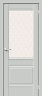 Дверь межкомнатная Прима-3 ПЭТ Grey Silk, остекленная, white сrystal, без кромки, царговая