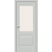 Дверь межкомнатная Прима-3 ПЭТ Grey Silk, остекленная, white сrystal, царговая