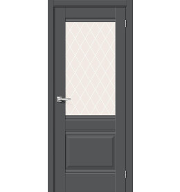 Дверь межкомнатная Прима-3 ПЭТ, Stormy Silk, остекленная, white сrystal, царговая