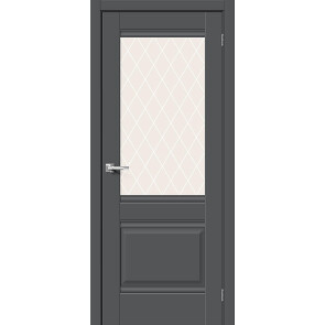 Дверь межкомнатная Прима-3 ПЭТ, Stormy Silk, остекленная, white сrystal, царговая