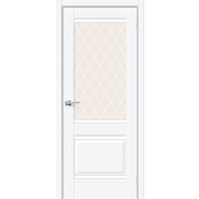 Дверь межкомнатная Прима-3 ПЭТ White Silk, остекленная, white сrystal, без кромки, царговая