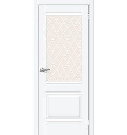 Дверь межкомнатная Прима-3 ПЭТ, White Silk, остекленная, white сrystal, царговая