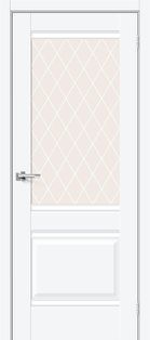 Дверь межкомнатная Прима-3 ПЭТ White Silk, остекленная, white сrystal, без кромки, царговая