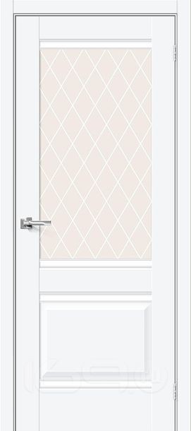 Дверь межкомнатная Прима-3 ПЭТ White Silk, остекленная, white сrystal, без кромки, царговая