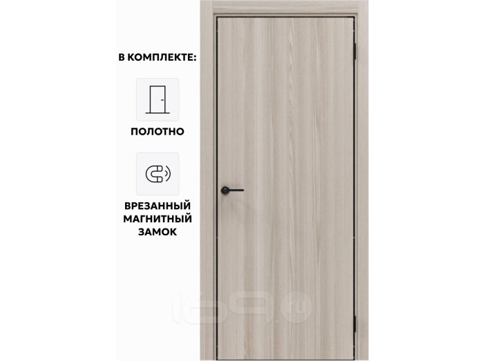 Дверь межкомнатная Порта-50 4AB Полипропилен, Alpik Oak в комплекте с врезанной черной магнитной защелкой, глухая, кромка алюминиевая черная матовая, каркасно-щитовая