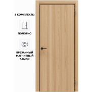 Дверь межкомнатная Порта-50 4AB Полипропилен, Natural Oak в комплекте с врезанной черной магнитной защелкой, глухая, кромка алюминиевая черная матовая, каркасно-щитовая