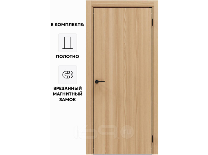 Дверь межкомнатная Порта-50 4AB Полипропилен, Natural Oak в комплекте с врезанной черной магнитной защелкой, глухая, кромка алюминиевая черная матовая, каркасно-щитовая