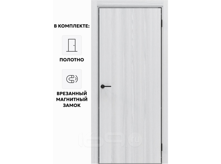 Дверь межкомнатная Порта-50 4AB Полипропилен, White Oak в комплекте с врезанной черной магнитной защелкой, глухая, кромка алюминиевая черная матовая, каркасно-щитовая