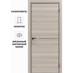 Дверь межкомнатная Порта-50.1 4AB Полипропилен, Alpik Oak в комплекте с врезанной черной магнитной защелкой, глухая, кромка алюминиевая черная матовая, каркасно-щитовая