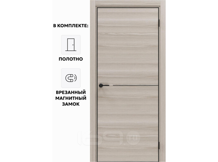 Дверь межкомнатная Порта-50.1 4AB Полипропилен, Alpik Oak в комплекте с врезанной черной магнитной защелкой, глухая, кромка алюминиевая черная матовая, каркасно-щитовая