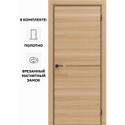 Дверь межкомнатная Порта-50.1 4AB Полипропилен, Natural Oak в комплекте с врезанной черной магнитной защелкой, глухая, кромка алюминиевая черная матовая, каркасно-щитовая