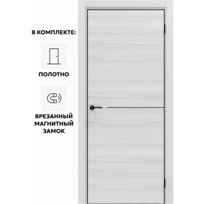 Дверь межкомнатная Порта-50.1 4AB Полипропилен, White Oak в комплекте с врезанной черной магнитной защелкой, глухая, кромка алюминиевая черная матовая, каркасно-щитовая
