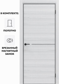 Дверь межкомнатная Порта-50.1 4AB Полипропилен, White Oak в комплекте с врезанной черной магнитной защелкой, глухая, кромка алюминиевая черная матовая, каркасно-щитовая