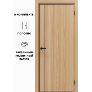 Дверь межкомнатная Порта-50.11 4AB Полипропилен, Natural Oak в комплекте с врезанной черной магнитной защелкой, глухая, кромка алюминиевая черная матовая, каркасно-щитовая
