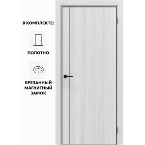 Дверь межкомнатная Порта-50.11 4AB Полипропилен, White Oak в комплекте с врезанной черной магнитной защелкой, глухая, кромка алюминиевая черная матовая, каркасно-щитовая