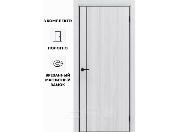 Дверь межкомнатная Порта-50.11 4AB Полипропилен, White Oak в комплекте с врезанной черной магнитной защелкой, глухая, кромка алюминиевая черная матовая, каркасно-щитовая