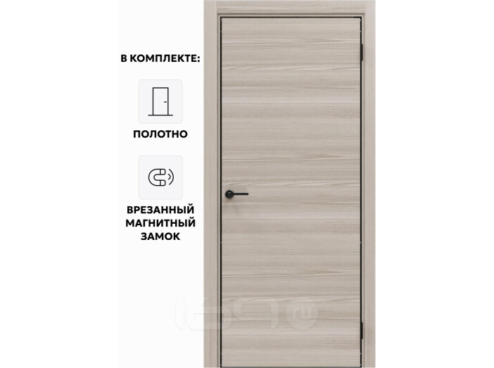Дверь межкомнатная Порта-50G 4AB Полипропилен, Alpik Oak в комплекте с врезанной черной магнитной защелкой, глухая, кромка алюминиевая черная матовая, каркасно-щитовая