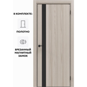 Дверь межкомнатная Порта-51 4AB Полипропилен, Alpik Oak в комплекте с врезанной черной магнитной защелкой, глухая, кромка алюминиевая черная матовая, каркасно-щитовая