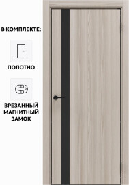 Дверь межкомнатная Порта-51 4AB Полипропилен, Alpik Oak в комплекте с врезанной черной магнитной защелкой, глухая, кромка алюминиевая черная матовая, каркасно-щитовая
