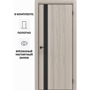 Дверь межкомнатная Порта-51 4AB Полипропилен, Alpik Oak в комплекте с врезанной черной магнитной защелкой, глухая, кромка алюминиевая черная матовая, каркасно-щитовая