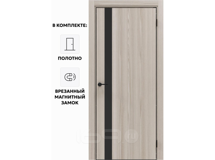 Дверь межкомнатная Порта-51 4AB Полипропилен, Alpik Oak в комплекте с врезанной черной магнитной защелкой, глухая, кромка алюминиевая черная матовая, каркасно-щитовая