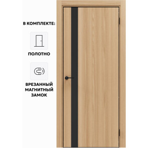 Дверь межкомнатная Порта-51 4AB Полипропилен, Natural Oak в комплекте с врезанной черной магнитной защелкой, глухая, кромка алюминиевая черная матовая, каркасно-щитовая