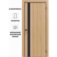Дверь межкомнатная Порта-51 4AB Полипропилен, Natural Oak в комплекте с врезанной черной магнитной защелкой, глухая, кромка алюминиевая черная матовая, каркасно-щитовая