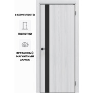 Дверь межкомнатная Порта-51 4AB Полипропилен, White Oak в комплекте с врезанной черной магнитной защелкой, глухая, кромка алюминиевая черная матовая, каркасно-щитовая