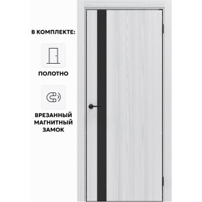 Дверь межкомнатная Порта-51 4AB Полипропилен, White Oak в комплекте с врезанной черной магнитной защелкой, глухая, кромка алюминиевая черная матовая, каркасно-щитовая