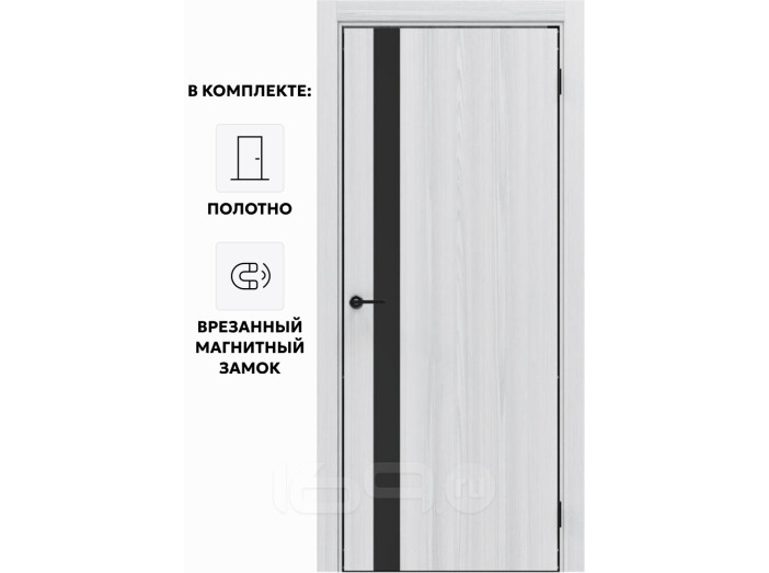 Дверь межкомнатная Порта-51 4AB Полипропилен, White Oak в комплекте с врезанной черной магнитной защелкой, глухая, кромка алюминиевая черная матовая, каркасно-щитовая