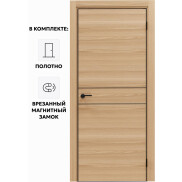 Дверь межкомнатная Порта-52 4AB Полипропилен, Natural Oak в комплекте с врезанной черной магнитной защелкой, глухая, кромка алюминиевая черная матовая, каркасно-щитовая