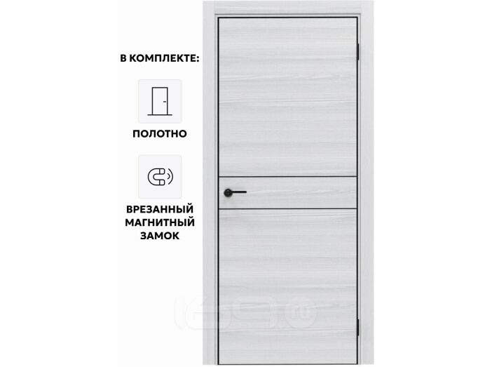 Дверь межкомнатная Порта-52 4AB Полипропилен, White Oak в комплекте с врезанной черной магнитной защелкой, глухая, кромка алюминиевая черная матовая, каркасно-щитовая