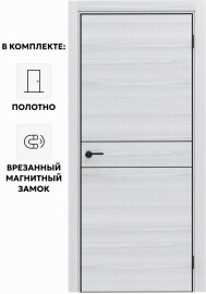 Дверь межкомнатная Порта-52 4AB Полипропилен, White Oak в комплекте с врезанной черной магнитной защелкой, глухая, кромка алюминиевая черная матовая, каркасно-щитовая