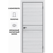 Дверь межкомнатная Порта-52 4AB Полипропилен, White Oak в комплекте с врезанной черной магнитной защелкой, глухая, кромка алюминиевая черная матовая, каркасно-щитовая