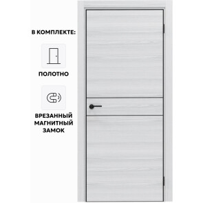 Дверь межкомнатная Порта-52 4AB Полипропилен, White Oak в комплекте с врезанной черной магнитной защелкой, глухая, кромка алюминиевая черная матовая, каркасно-щитовая