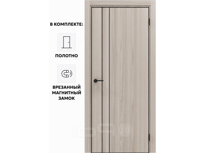 Дверь межкомнатная Порта-58 4AB Полипропилен, Alpik Oak в комплекте с врезанной черной магнитной защелкой, глухая, кромка алюминиевая черная матовая, каркасно-щитовая