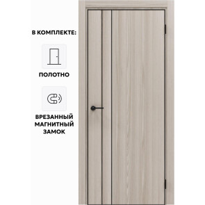 Дверь межкомнатная Порта-58 4AB Полипропилен, Alpik Oak в комплекте с врезанной черной магнитной защелкой, глухая, кромка алюминиевая черная матовая, каркасно-щитовая