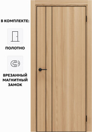 Дверь межкомнатная Порта-58 4AB Полипропилен, Natural Oak в комплекте с врезанной черной магнитной защелкой, глухая, кромка алюминиевая черная матовая, каркасно-щитовая
