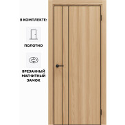 Дверь межкомнатная Порта-58 4AB Полипропилен, Natural Oak в комплекте с врезанной черной магнитной защелкой, глухая, кромка алюминиевая черная матовая, каркасно-щитовая