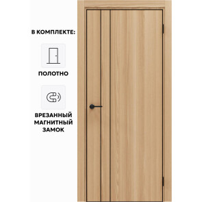 Дверь межкомнатная Порта-58 4AB Полипропилен, Natural Oak в комплекте с врезанной черной магнитной защелкой, глухая, кромка алюминиевая черная матовая, каркасно-щитовая