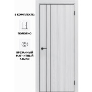 Дверь межкомнатная Порта-58 4AB Полипропилен, White Oak в комплекте с врезанной черной магнитной защелкой, глухая, кромка алюминиевая черная матовая, каркасно-щитовая