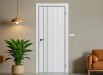 Дверь межкомнатная Порта-58 4AB Полипропилен, White Oak в комплекте с врезанной черной магнитной защелкой, глухая, кромка алюминиевая черная матовая, каркасно-щитовая