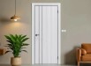 Дверь межкомнатная Порта-58 4AB Полипропилен, White Oak в комплекте с врезанной черной магнитной защелкой, глухая, кромка алюминиевая черная матовая, каркасно-щитовая