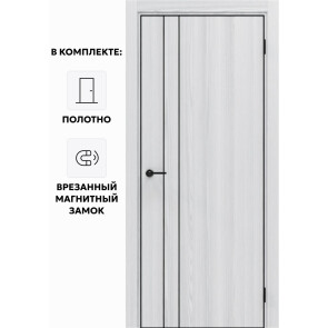 Дверь межкомнатная Порта-58 4AB Полипропилен, White Oak в комплекте с врезанной черной магнитной защелкой, глухая, кромка алюминиевая черная матовая, каркасно-щитовая